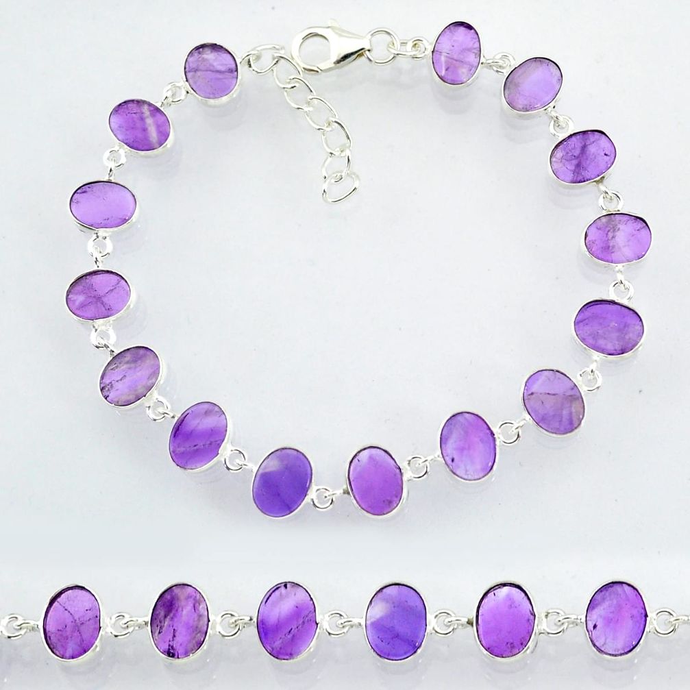 22.66cts natural purple amethyst 925 sterling handmade silver bracelet r88258