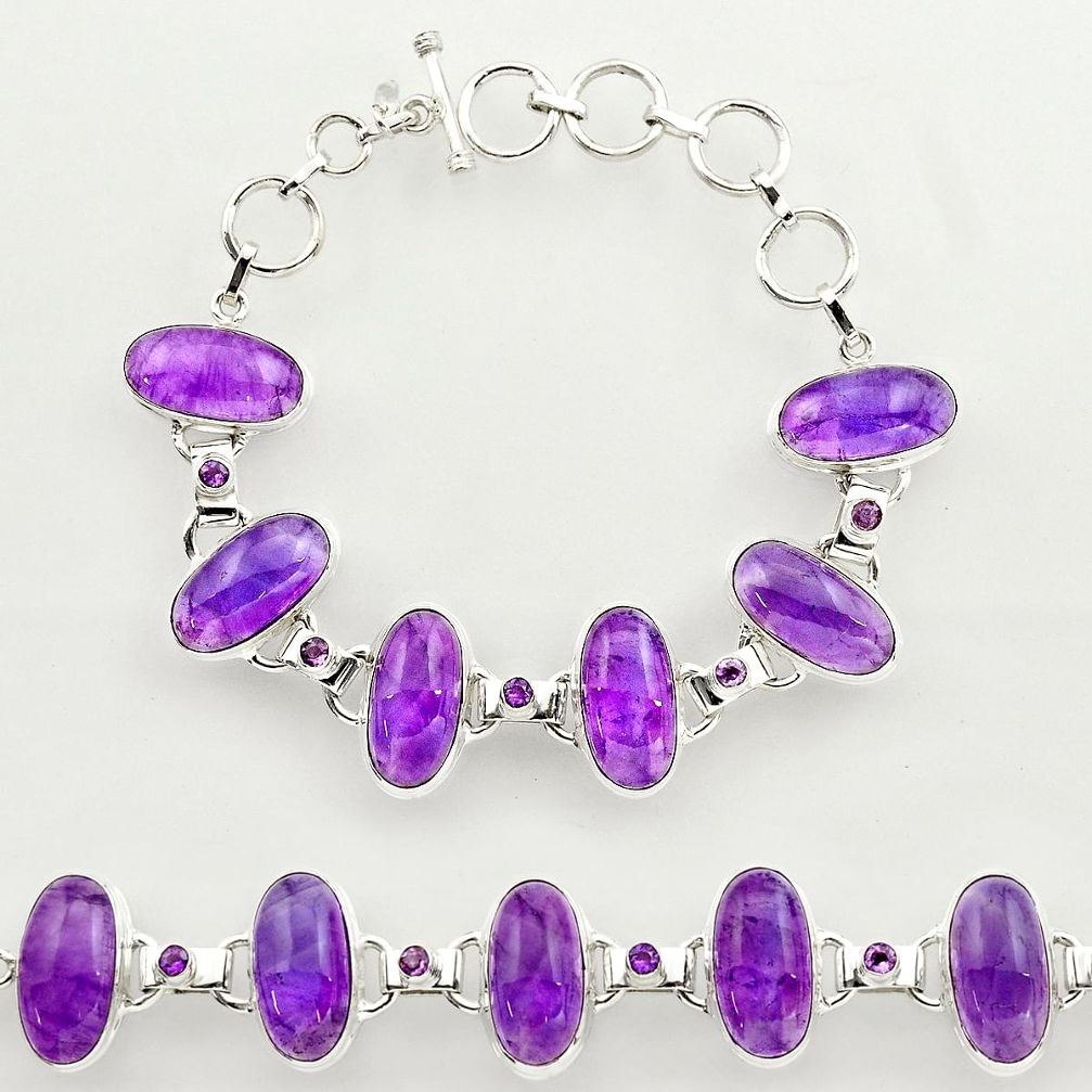 49.19cts natural purple amethyst 925 sterling silver tennis bracelet r27443