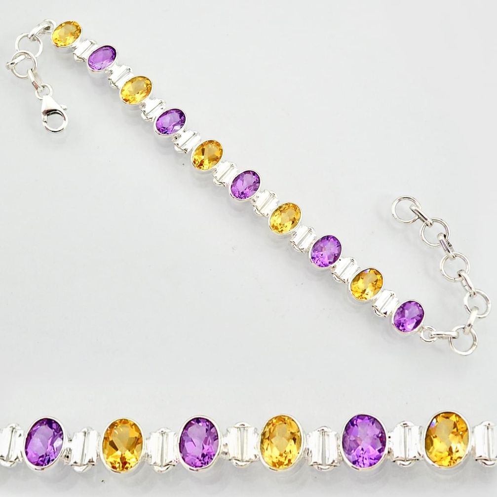 21.38cts natural purple amethyst citrine 925 silver tennis bracelet r87077