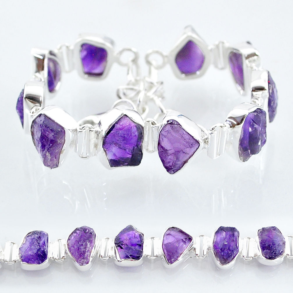 38.46cts natural purple amethyst raw 925 sterling silver tennis bracelet t6711