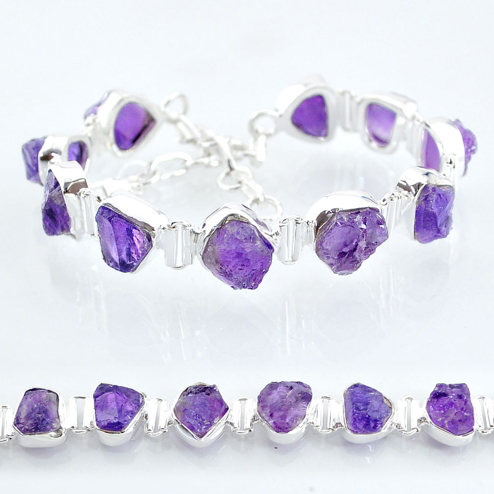 41.93cts natural purple amethyst raw 925 sterling silver tennis bracelet t6714