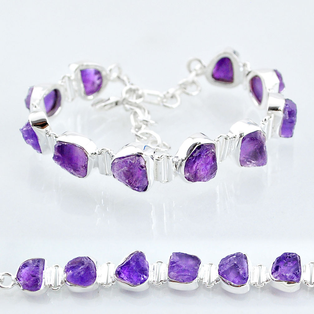 40.99cts natural purple amethyst raw 925 sterling silver tennis bracelet t6715