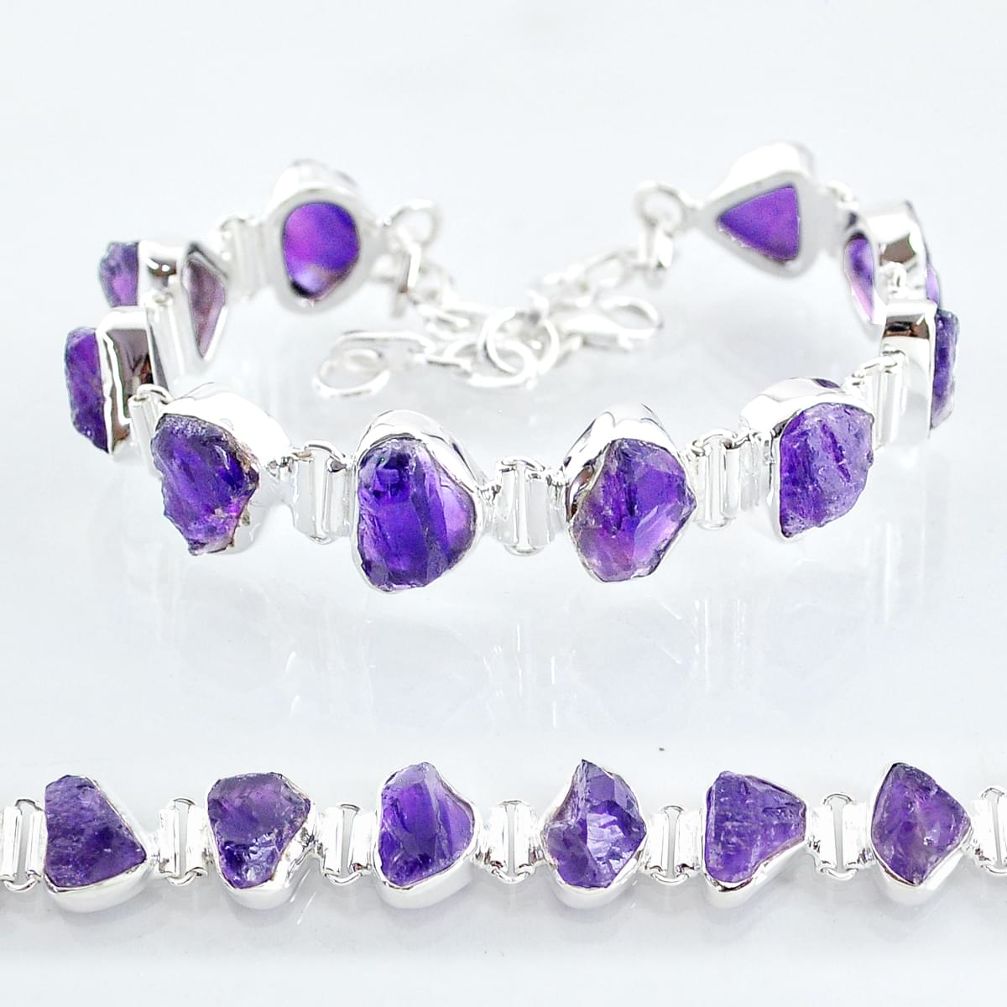 37.97cts natural purple amethyst raw 925 sterling silver tennis bracelet t6716