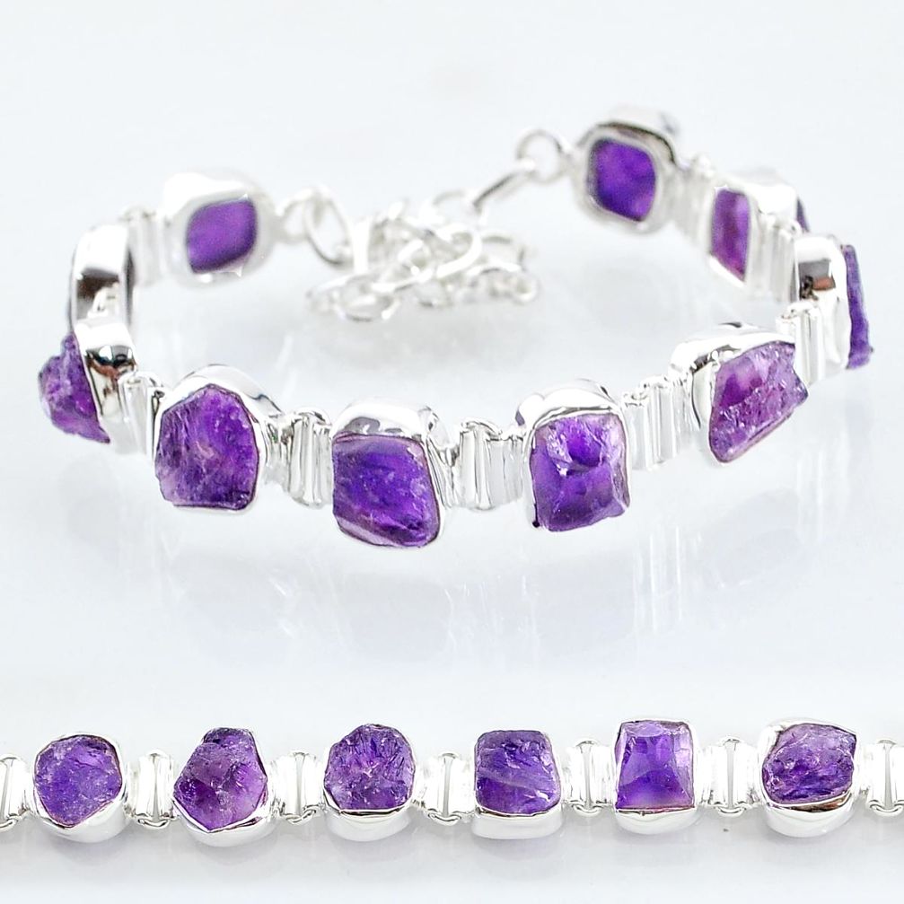 38.46cts natural purple amethyst raw 925 sterling silver tennis bracelet t6719