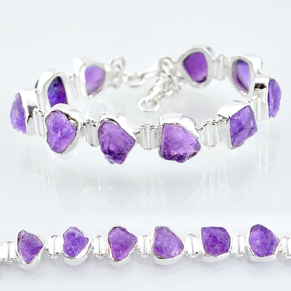41.51cts natural purple amethyst raw 925 sterling silver tennis bracelet t6720
