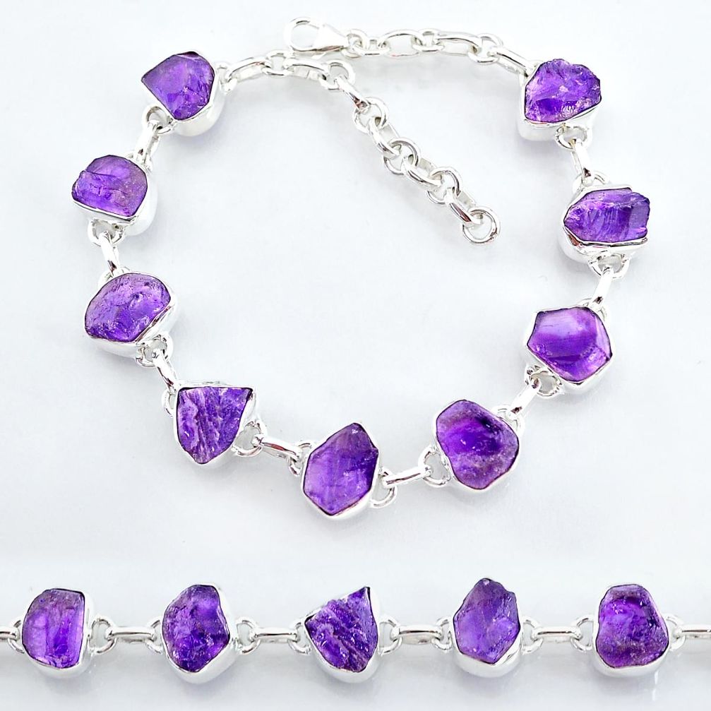 29.99cts natural purple amethyst raw 925 sterling silver tennis bracelet t7808