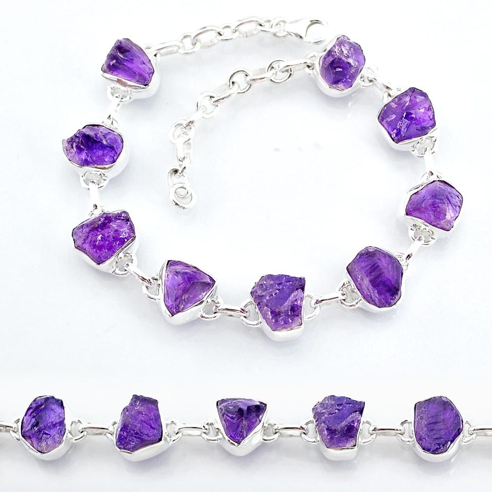 31.28cts natural purple amethyst raw 925 sterling silver tennis bracelet t7810