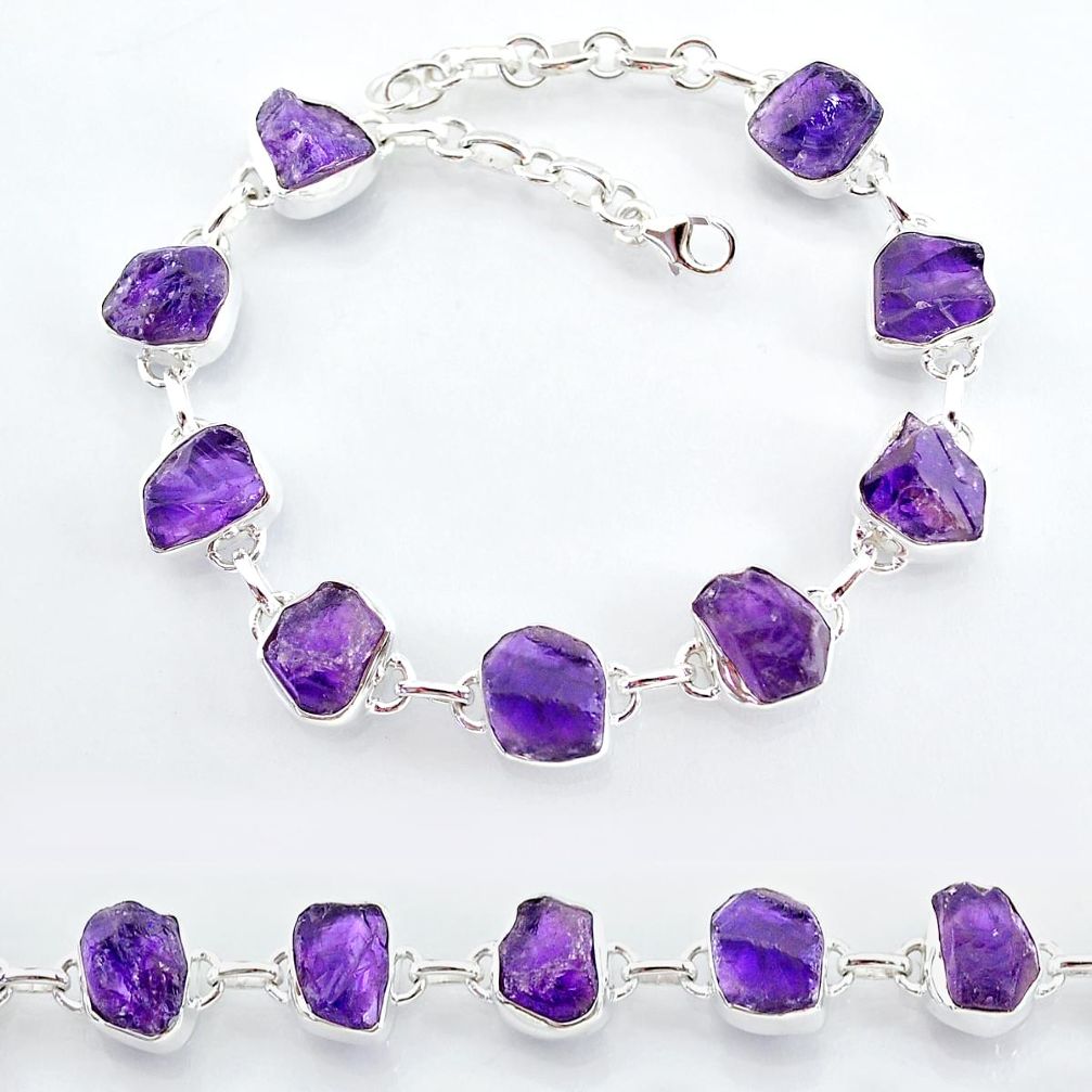 30.81cts natural purple amethyst raw 925 sterling silver tennis bracelet t7812