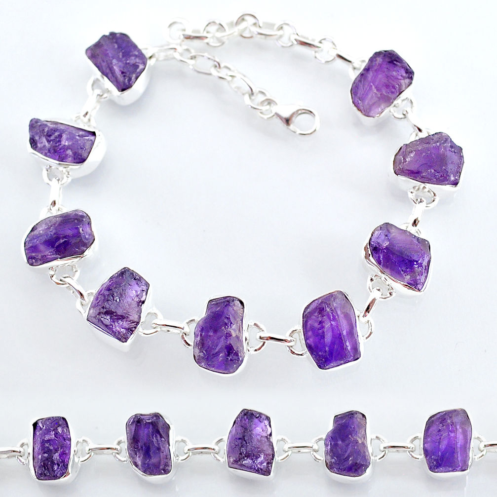 31.73cts natural purple amethyst raw 925 sterling silver tennis bracelet t7814