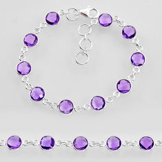 17.23cts natural purple amethyst round sterling silver bracelet jewelry y82191