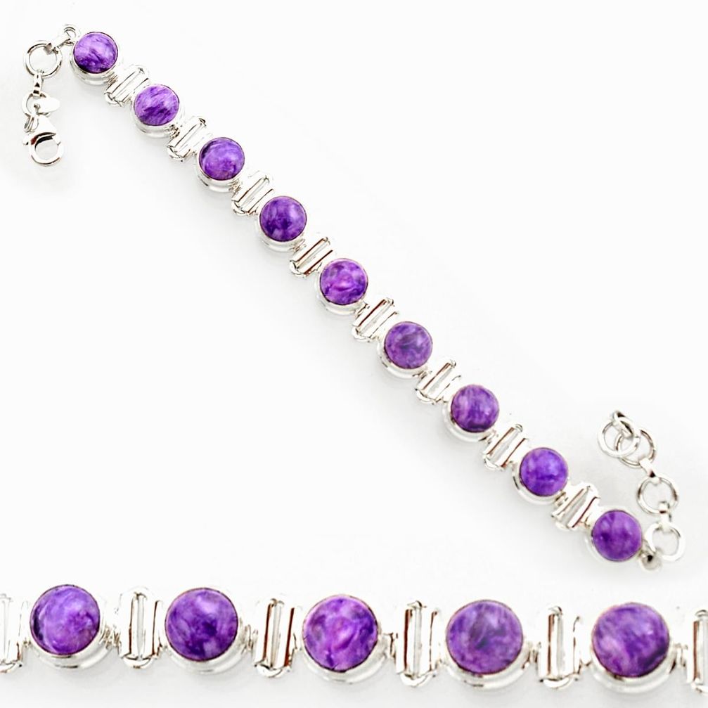 28.04cts natural purple charoite (siberian) 925 silver tennis bracelet r27574