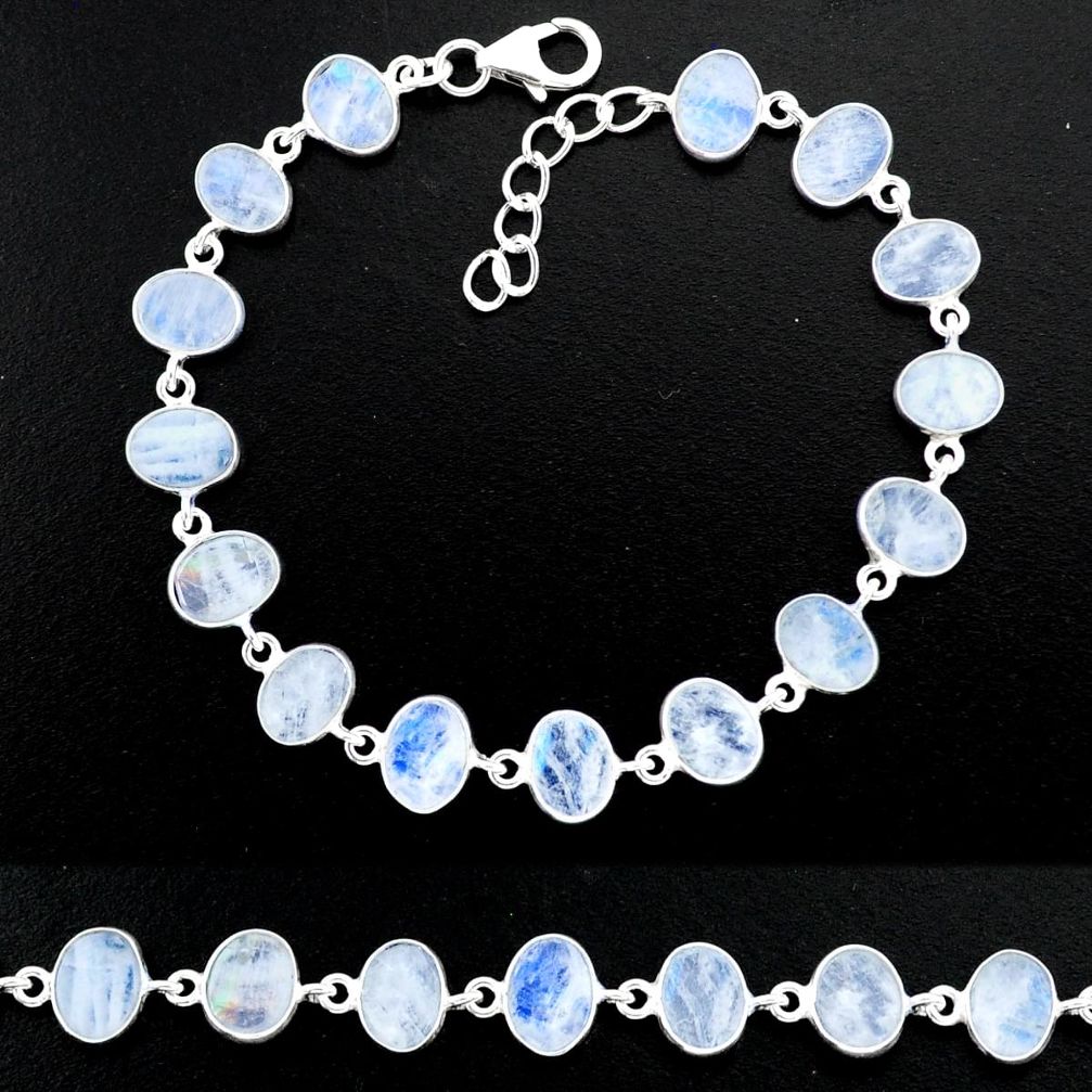 22.02cts natural rainbow moonstone 925 sterling handmade silver bracelet r88205