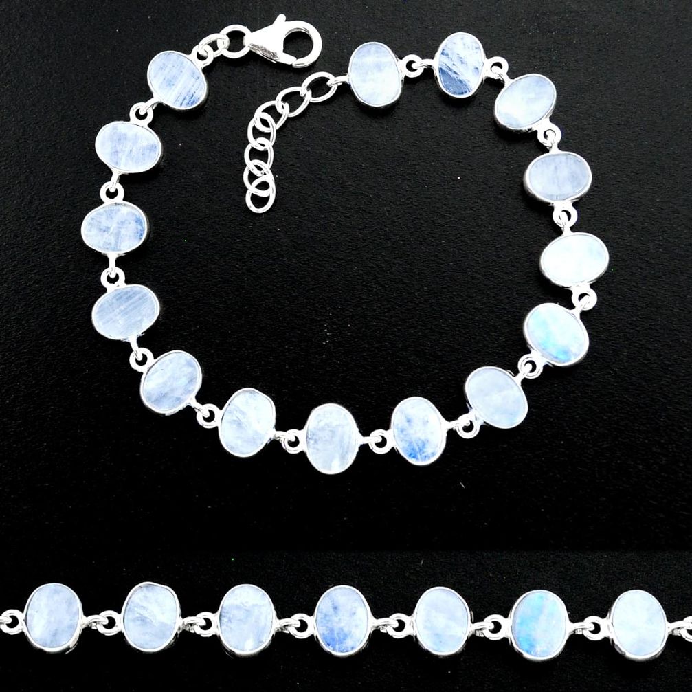 23.88cts natural rainbow moonstone 925 sterling handmade silver bracelet r88212