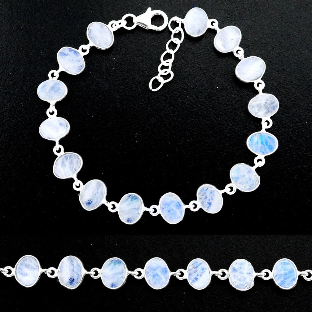 22.54cts natural rainbow moonstone 925 sterling handmade silver bracelet r88216