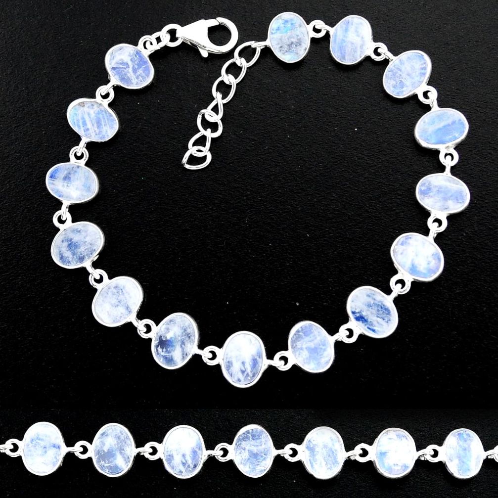 20.80cts natural rainbow moonstone 925 sterling handmade silver bracelet r88222