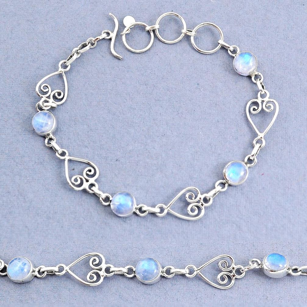 10.16cts natural rainbow moonstone 925 sterling silver bracelet jewelry t8477