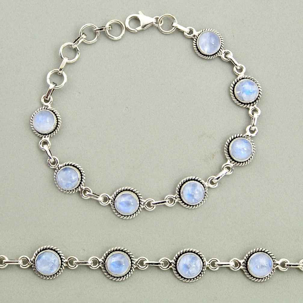 19.25cts natural rainbow moonstone 925 sterling silver tennis bracelet r25133