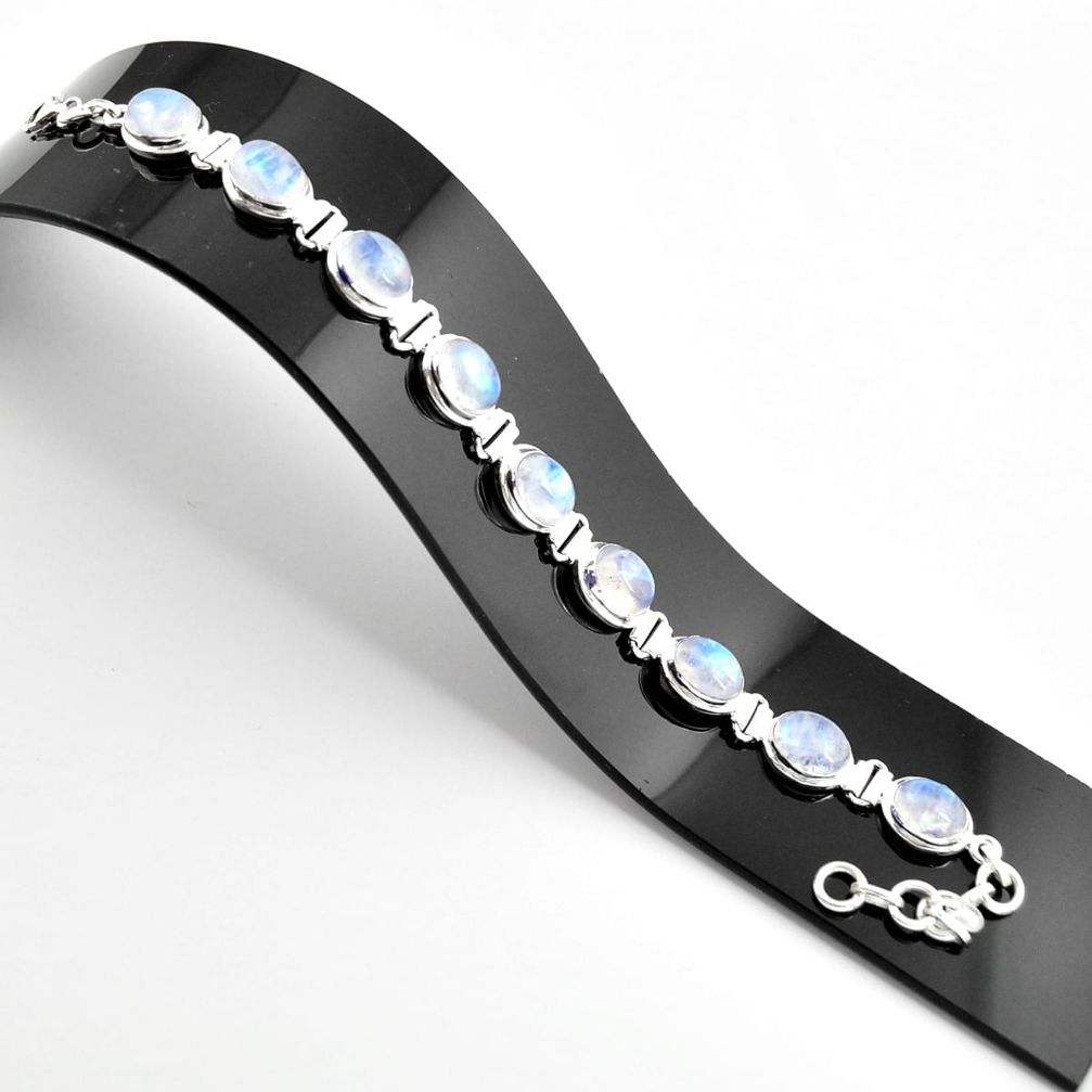 37.43cts natural rainbow moonstone 925 sterling silver tennis bracelet r38879