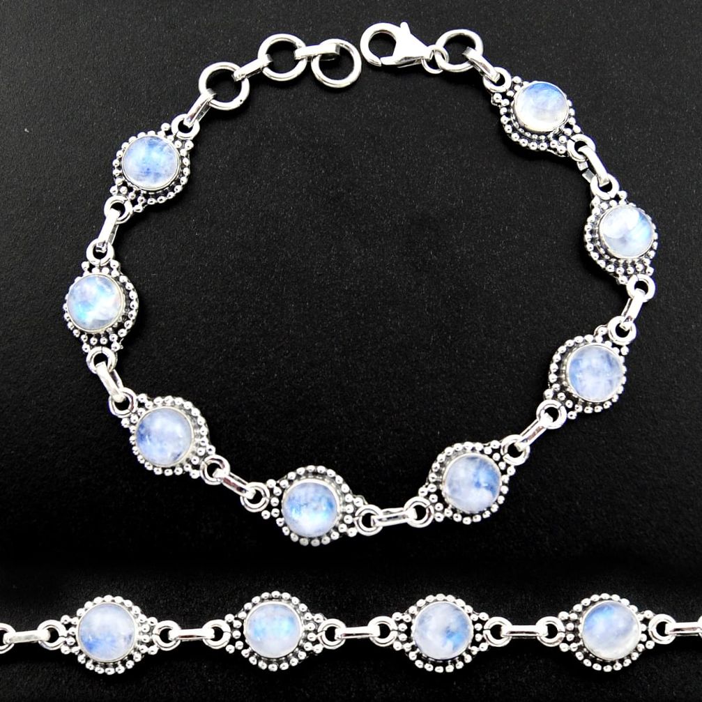 20.66cts natural rainbow moonstone 925 sterling silver tennis bracelet r40426