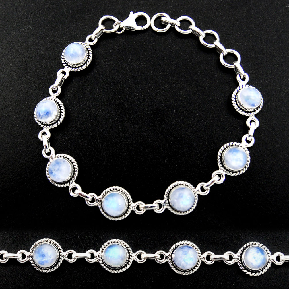 15.46cts natural rainbow moonstone 925 sterling silver tennis bracelet r40430