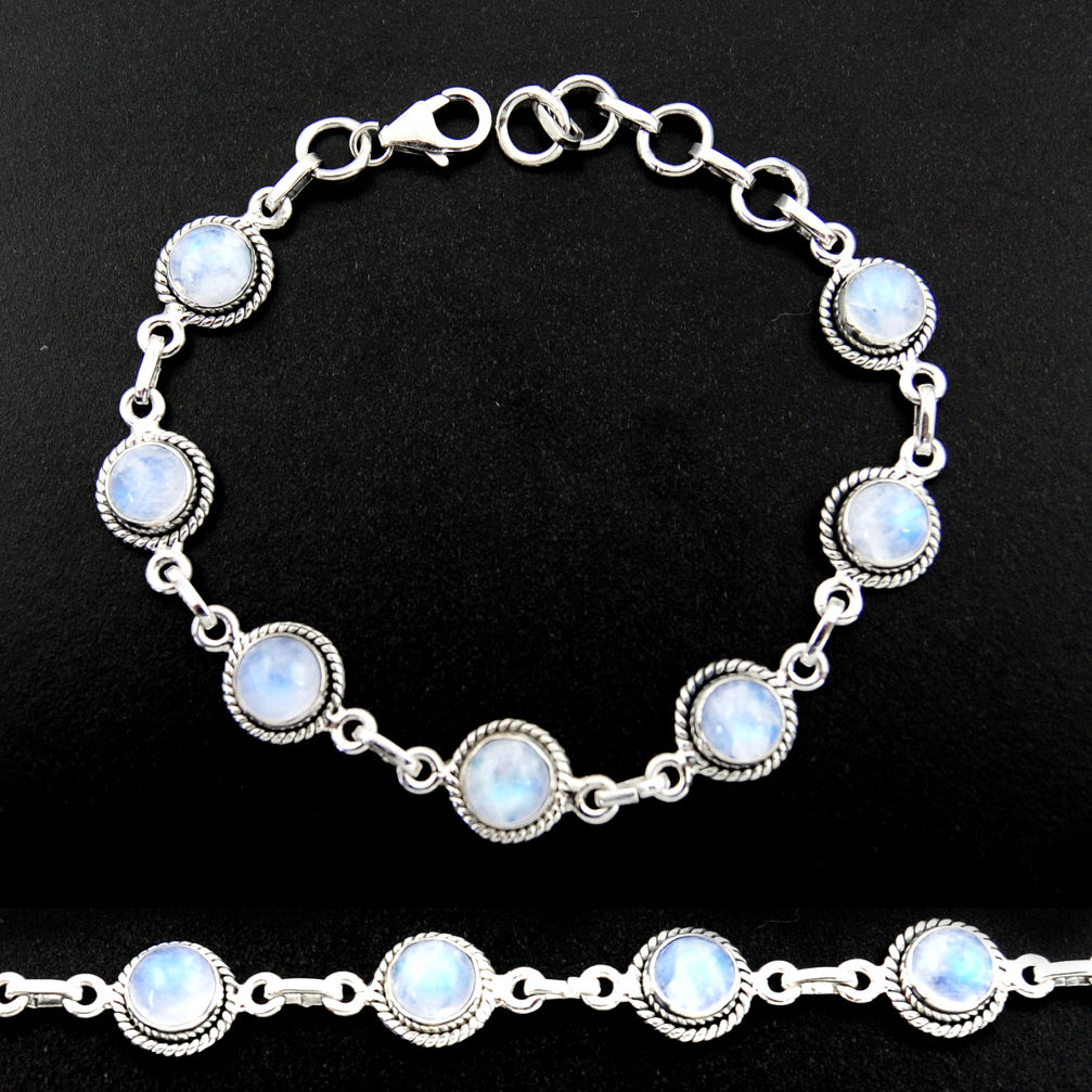 15.67cts natural rainbow moonstone 925 sterling silver tennis bracelet r40433