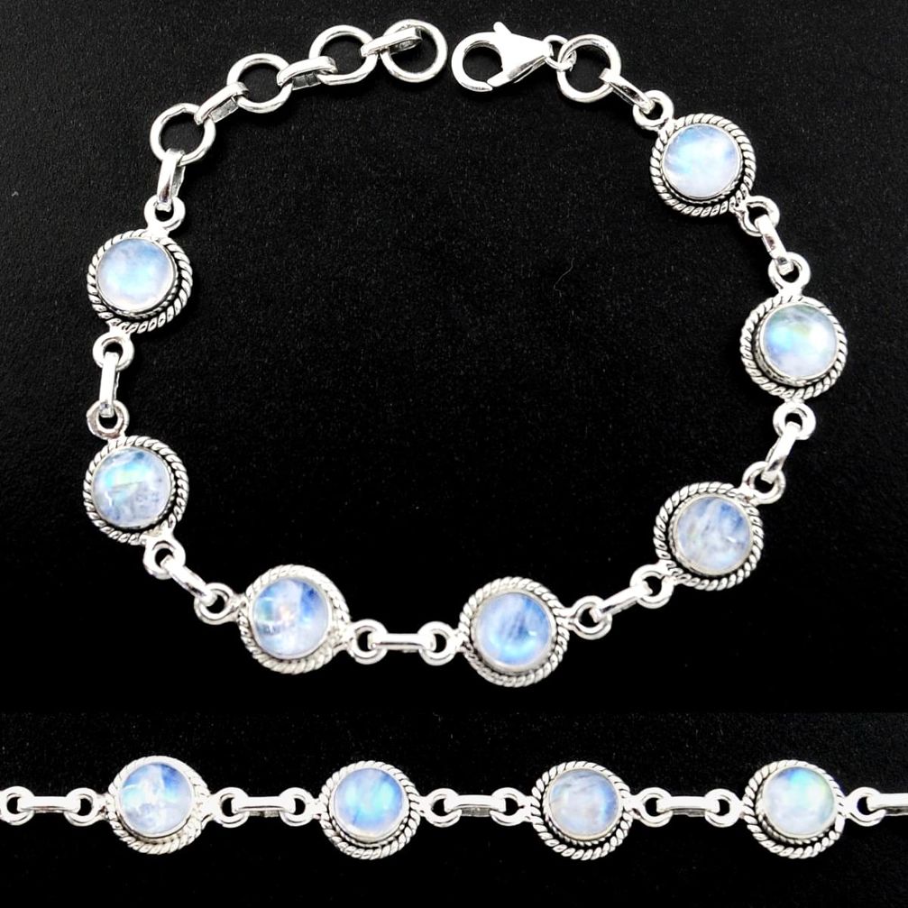 15.65cts natural rainbow moonstone 925 sterling silver tennis bracelet r40434