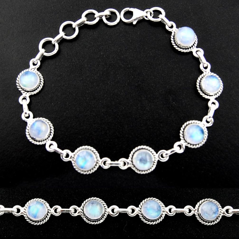 16.68cts natural rainbow moonstone 925 sterling silver tennis bracelet r40435