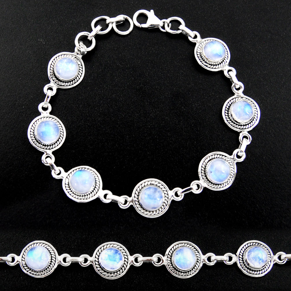 16.72cts natural rainbow moonstone 925 sterling silver tennis bracelet r40451