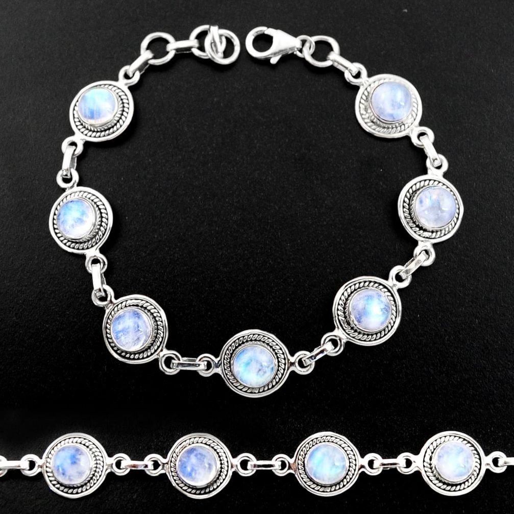 17.25cts natural rainbow moonstone 925 sterling silver tennis bracelet r40455