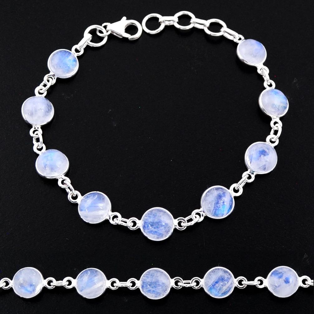 24.33cts natural rainbow moonstone 925 sterling silver tennis bracelet r55078