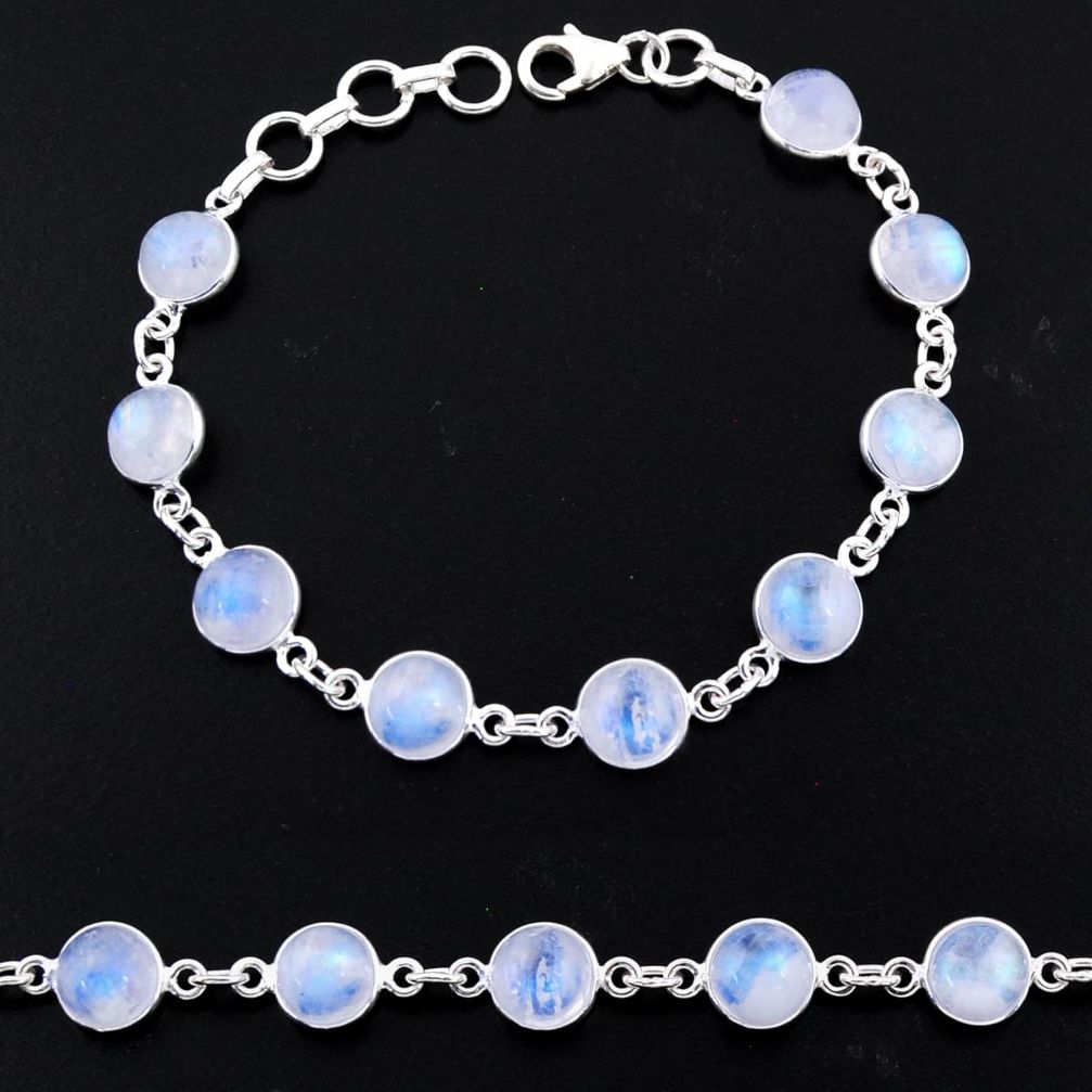 27.08cts natural rainbow moonstone 925 sterling silver tennis bracelet r55080