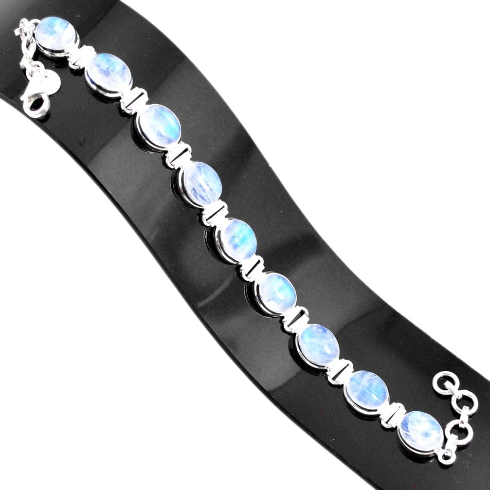 37.97cts natural rainbow moonstone 925 sterling silver tennis bracelet r76621