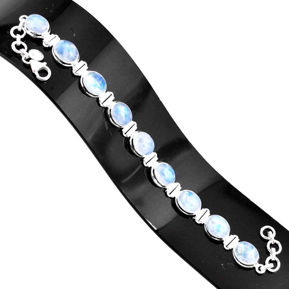 37.43cts natural rainbow moonstone 925 sterling silver tennis bracelet r76631