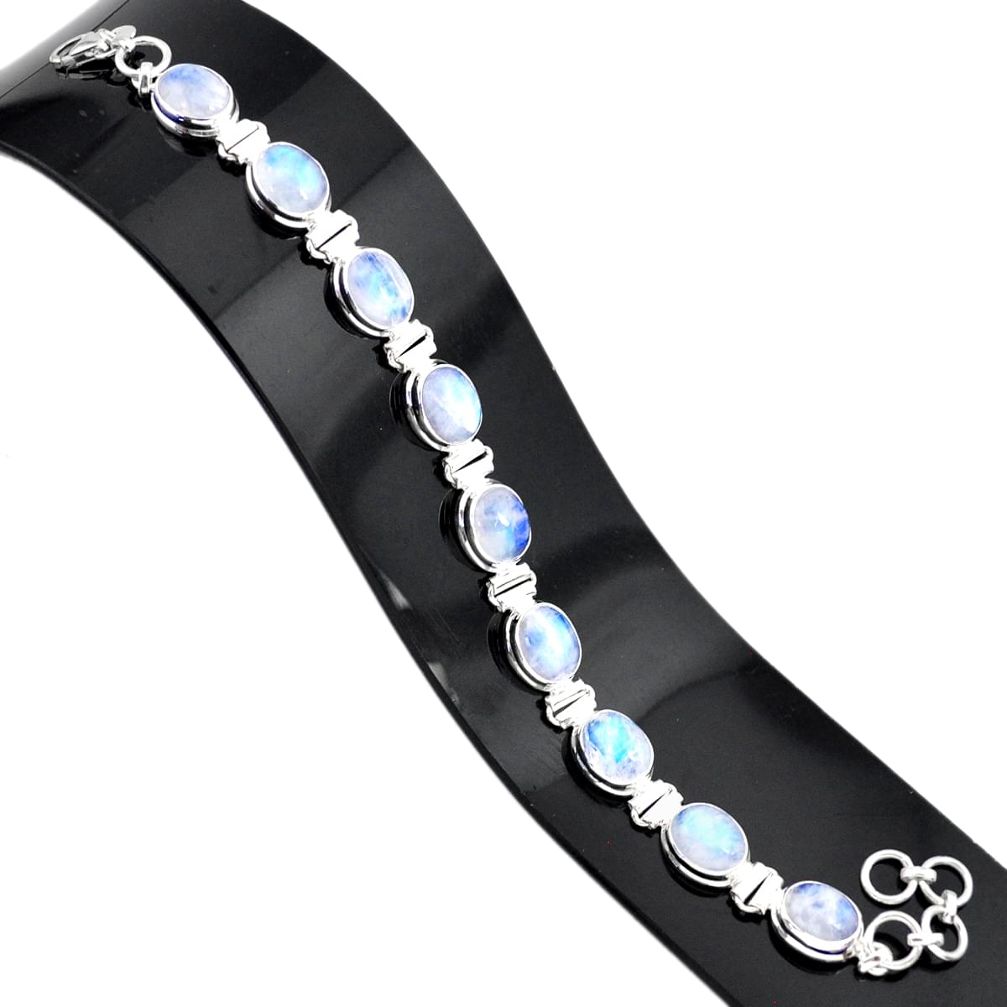 37.41cts natural rainbow moonstone 925 sterling silver tennis bracelet r84322