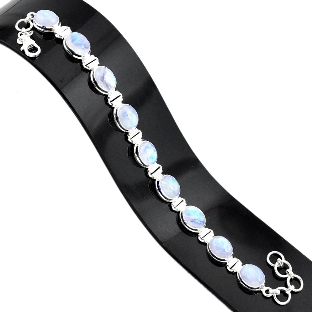 38.31cts natural rainbow moonstone 925 sterling silver tennis bracelet r84323