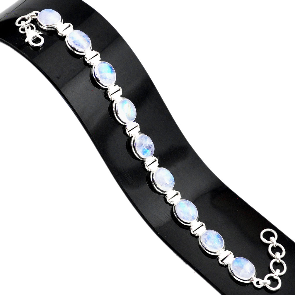 37.43cts natural rainbow moonstone 925 sterling silver tennis bracelet r84338
