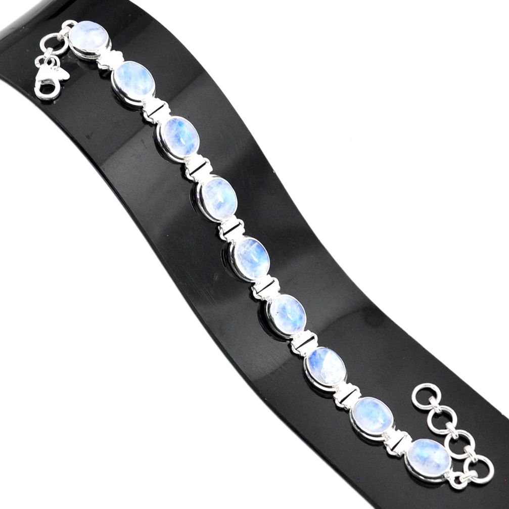 38.72cts natural rainbow moonstone 925 sterling silver tennis bracelet r84340