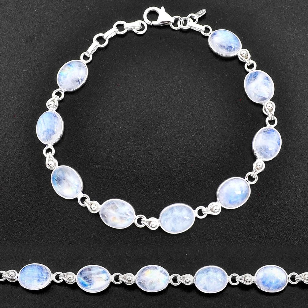 27.10cts natural rainbow moonstone 925 sterling silver tennis bracelet t14746