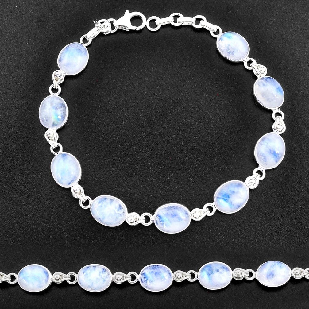 30.44cts natural rainbow moonstone 925 sterling silver tennis bracelet t14747