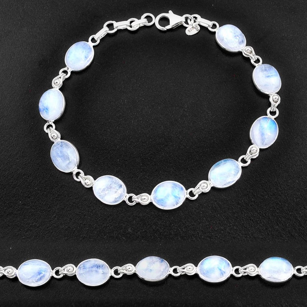 30.88cts natural rainbow moonstone 925 sterling silver tennis bracelet t14751