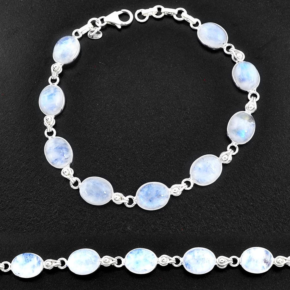 30.88cts natural rainbow moonstone 925 sterling silver tennis bracelet t14754