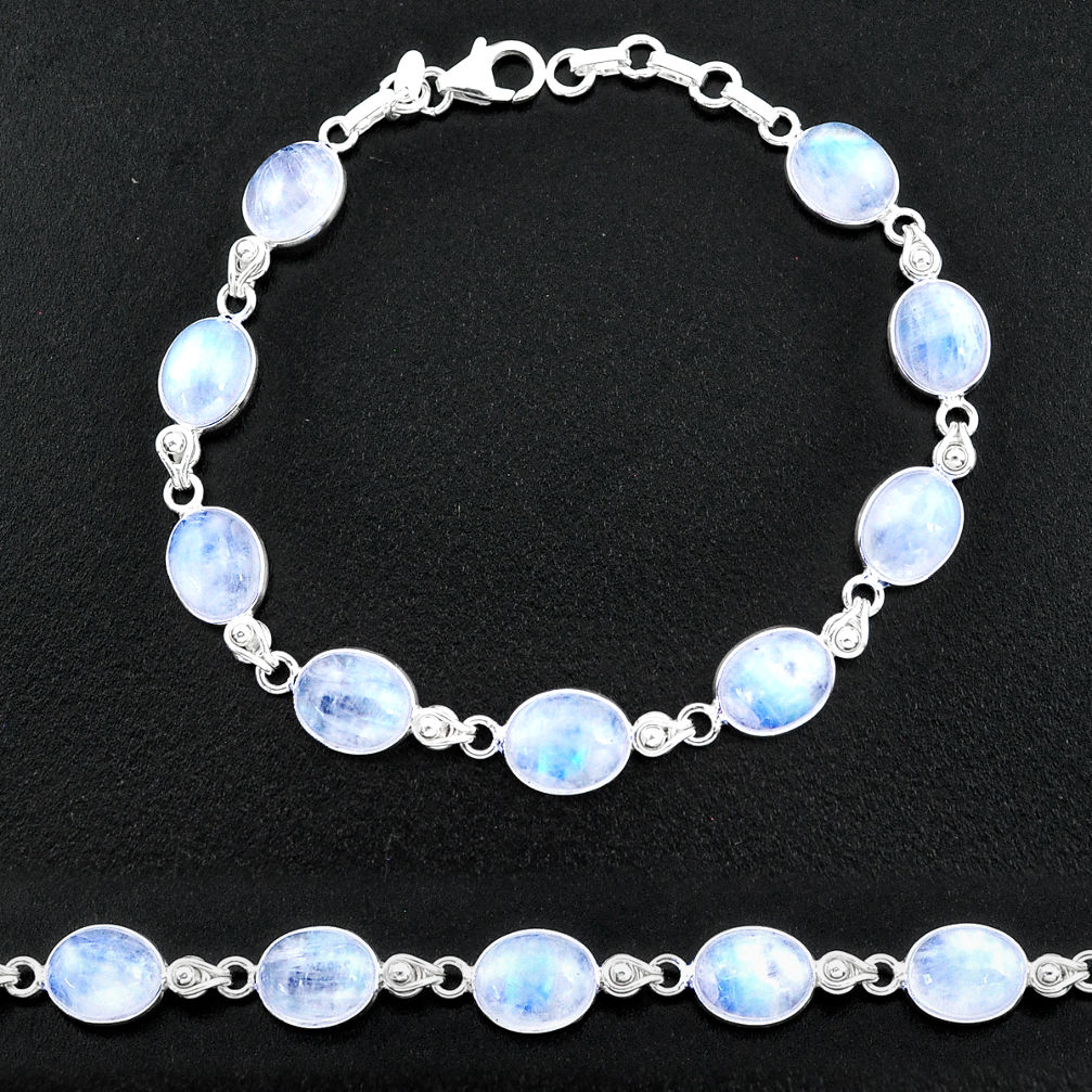 29.93cts natural rainbow moonstone 925 sterling silver tennis bracelet t14757