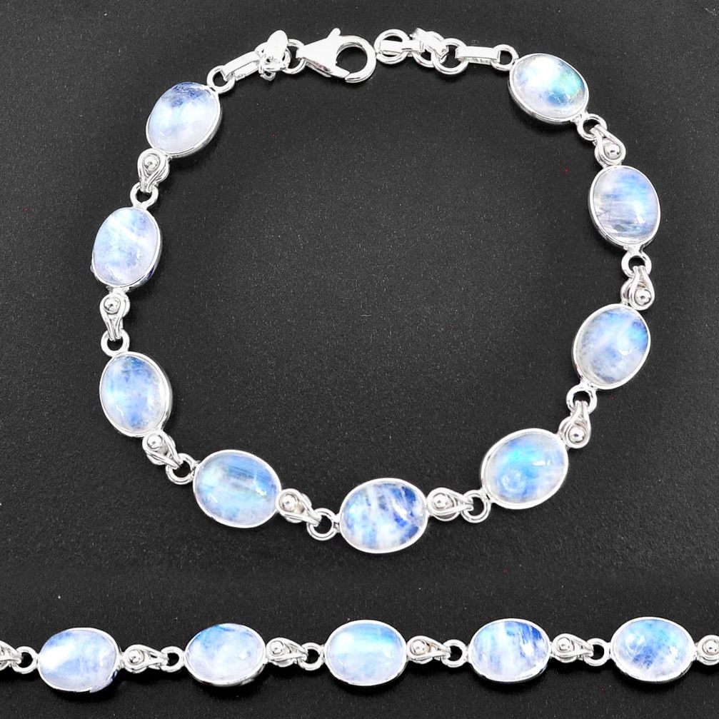 29.75cts natural rainbow moonstone 925 sterling silver tennis bracelet t14761