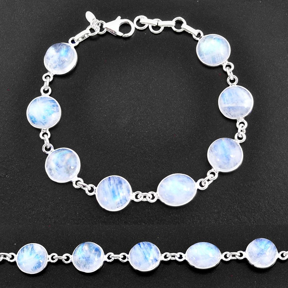 30.42cts natural rainbow moonstone 925 sterling silver tennis bracelet t14762