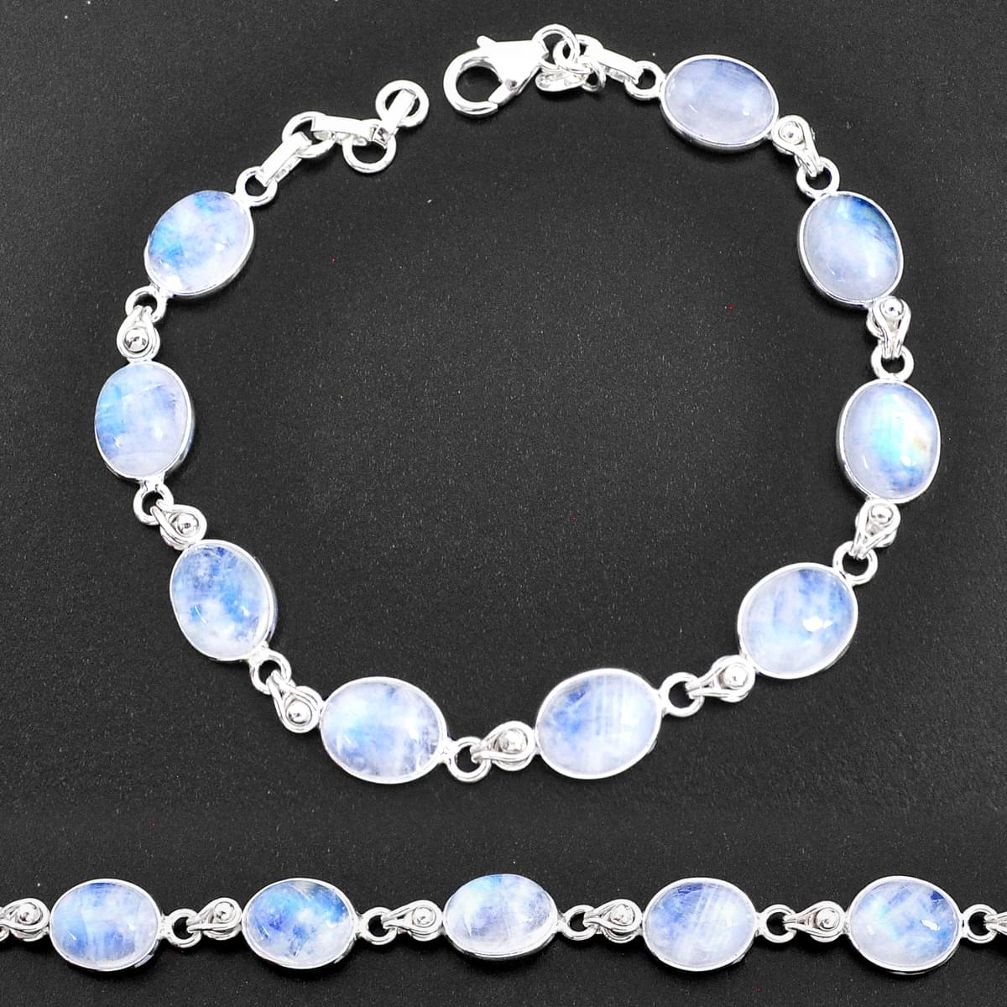 32.74cts natural rainbow moonstone 925 sterling silver tennis bracelet t14763