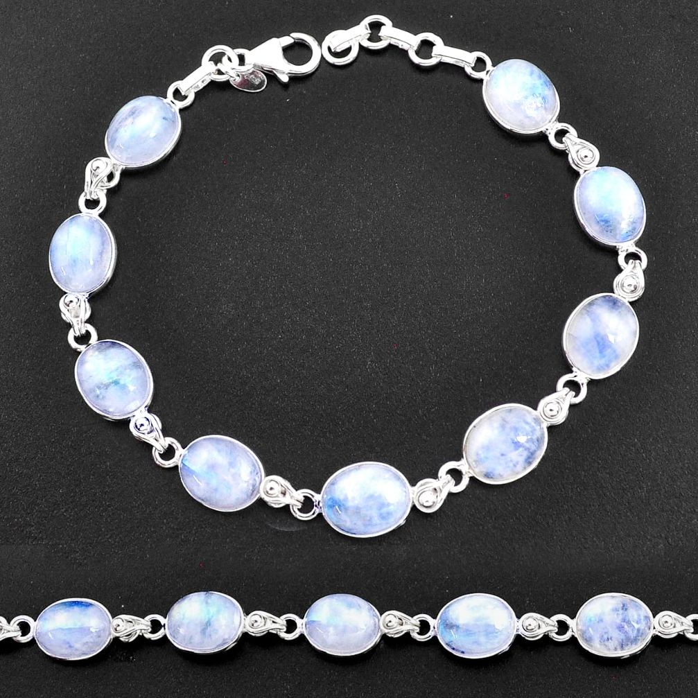 34.39cts natural rainbow moonstone 925 sterling silver tennis bracelet t14765