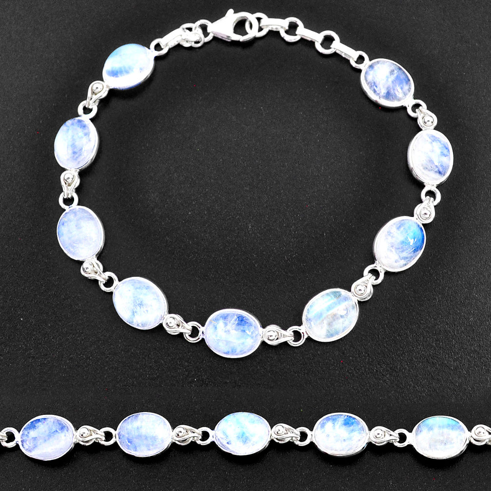 31.26cts natural rainbow moonstone 925 sterling silver tennis bracelet t14767