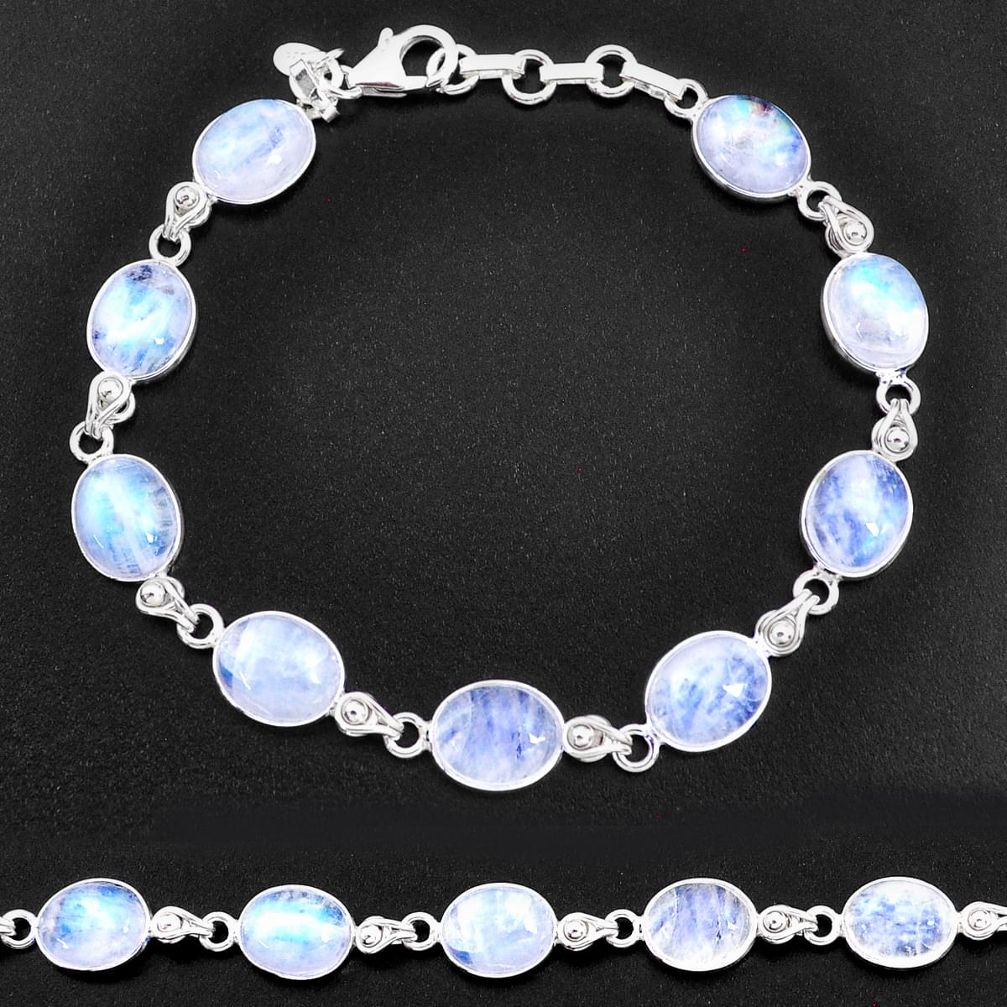 32.16cts natural rainbow moonstone 925 sterling silver tennis bracelet t14769