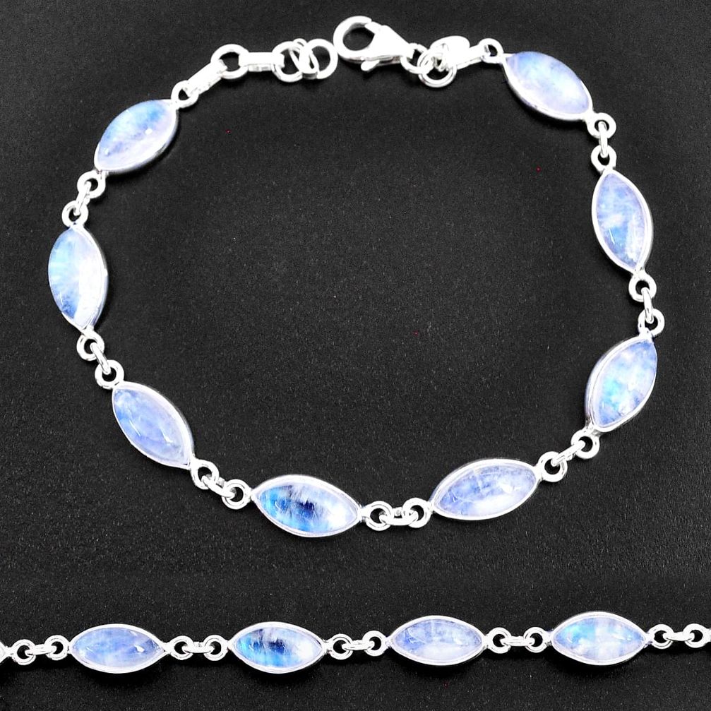 25.14cts natural rainbow moonstone 925 sterling silver tennis bracelet t14770