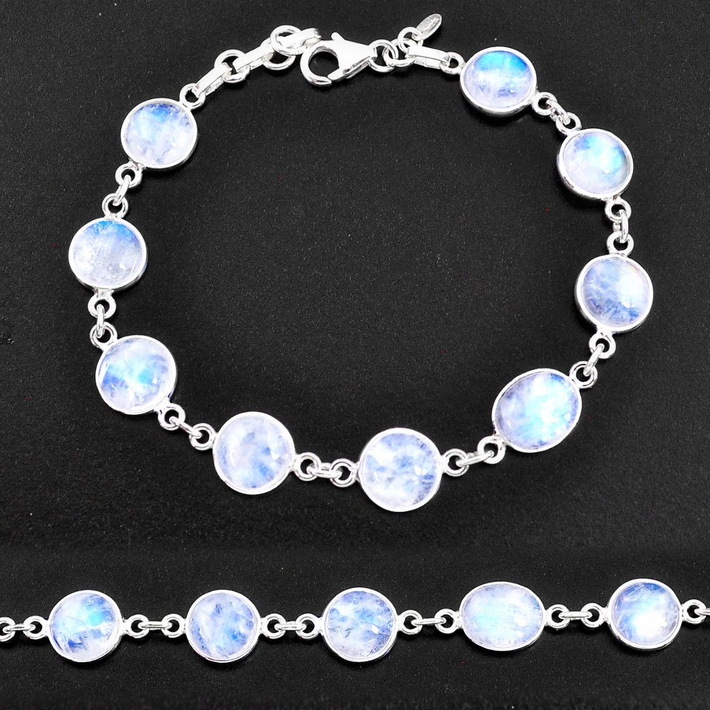 27.43cts natural rainbow moonstone 925 sterling silver tennis bracelet t14773